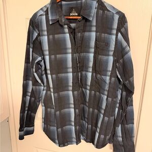 Prana Men's Black and Blue Checkered Shirt